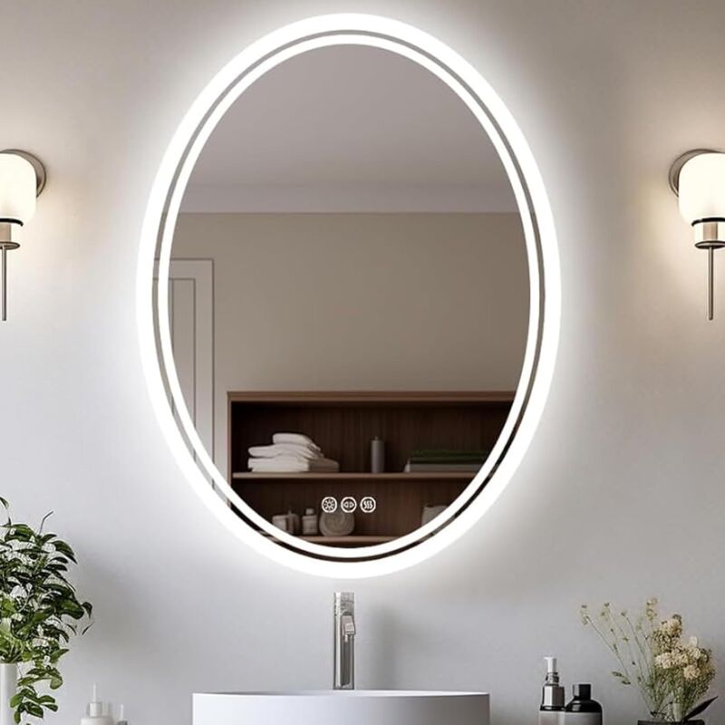 foto del prodotto unho luvodi specchio da bagno led luce retroilluminato ovale specchio smart 50x70cm
