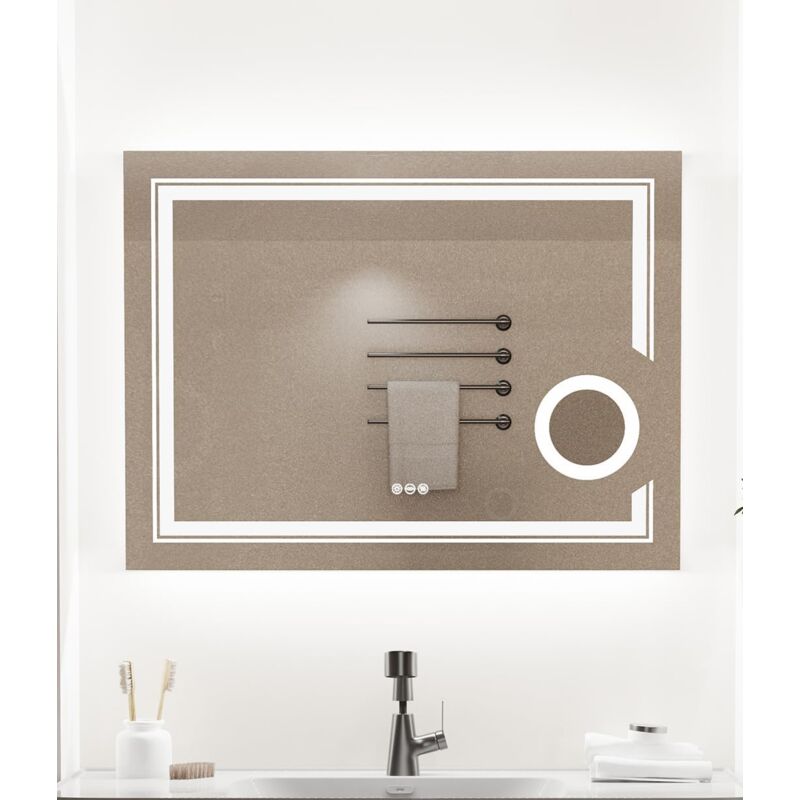 foto del prodotto unho luvodi specchio ingranditore 3x da bagno con led luce retroilluminato frontale specchio smart rettangolare da trucco 60x80cm