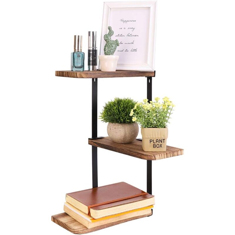 foto del prodotto unho mensole da parete scaffale libreria mensole da muro mensola angolare legno metallo design industriale a 3 ripiani per soggiorno cucina bagno