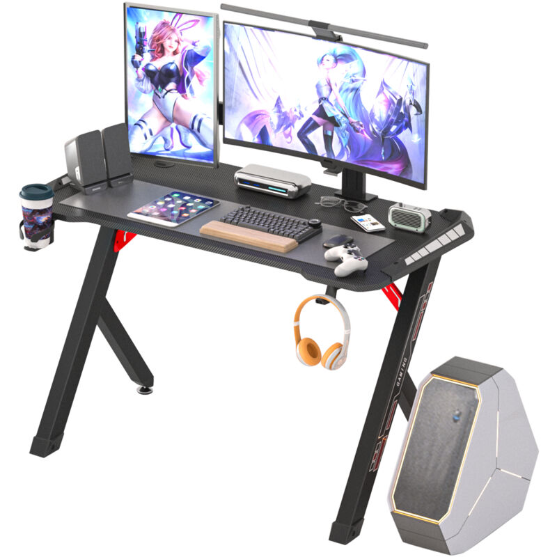 foto del prodotto unho mesa gaming grande escritorio gamer pc 100cm con rgb fibra de carbono, 100x60cm, negro