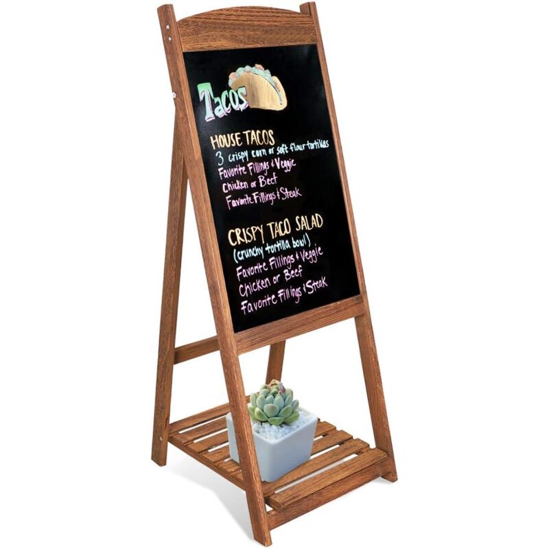 foto del prodotto unho pizarra caballete de pie de madera magnetica negra plegable de estilo vintage para tiza con estante para publicidad de bar cafeter a