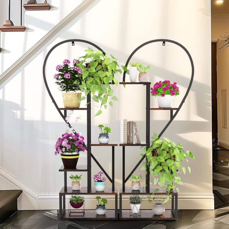 foto del prodotto unho portafiori portapiante 6 livelli supporto per piante metallo a forma di mezzo cuore 136cm altezza con 4 ganci