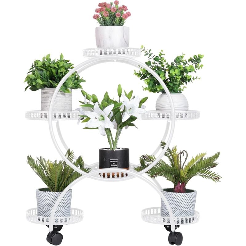 foto del prodotto unho portapiante battuto ferro con ruote bianco portavasi interno esterno 6 vasi metallo portafiori da orchidee balcone giardino