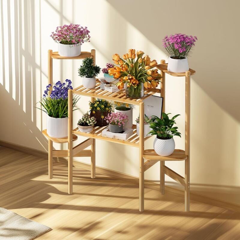 foto del prodotto unho portapiante da interno 6 livelli porta vaso alto in legno di bambu portavasi da interno esterno angolare da giardino