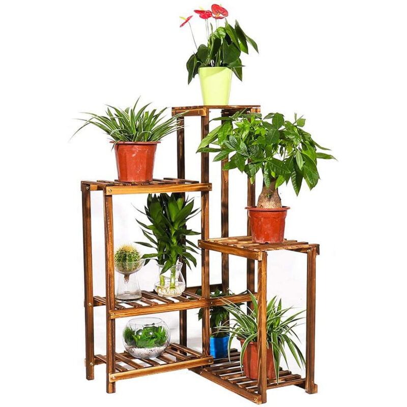foto del prodotto unho scaffale portafiori portavasi per piante porta piante in legno angolare supporto per piante interno a 6 ripiani espositore balcone esterno