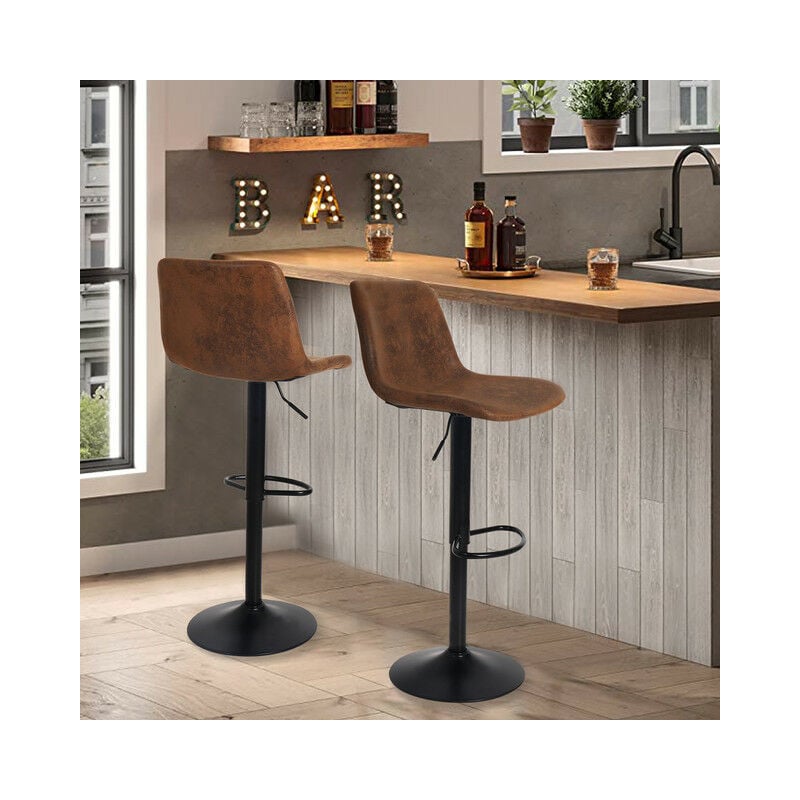 foto del prodotto unho set di 2 sgabelli da bar marrone retr di 2 sedie larghe da bancone da cucina con alzata girevole a 360 gradi