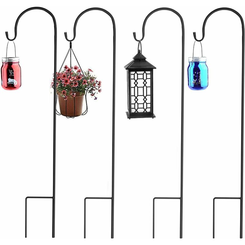 foto del prodotto unho set di 8 ganci da pastore in metallo resistente alla ruggine, per mangiatoie per uccelli, cesti di fiori, luci solari, lanterne, cortile,
