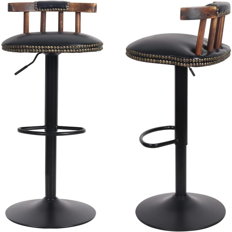 foto del prodotto unho sgabelli da cucina bar set di 2 industriale sgabello alto con schienale penisola sedia in pelle regolabile girevole 360 moderno design