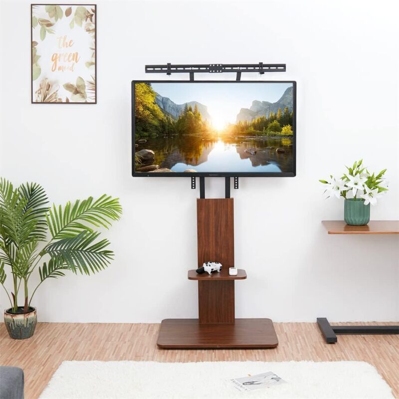 foto del prodotto unho soporte tv suelo universal de madera de pie de altura ajustable de 32 65 pulgadas max vesa 600x400mm