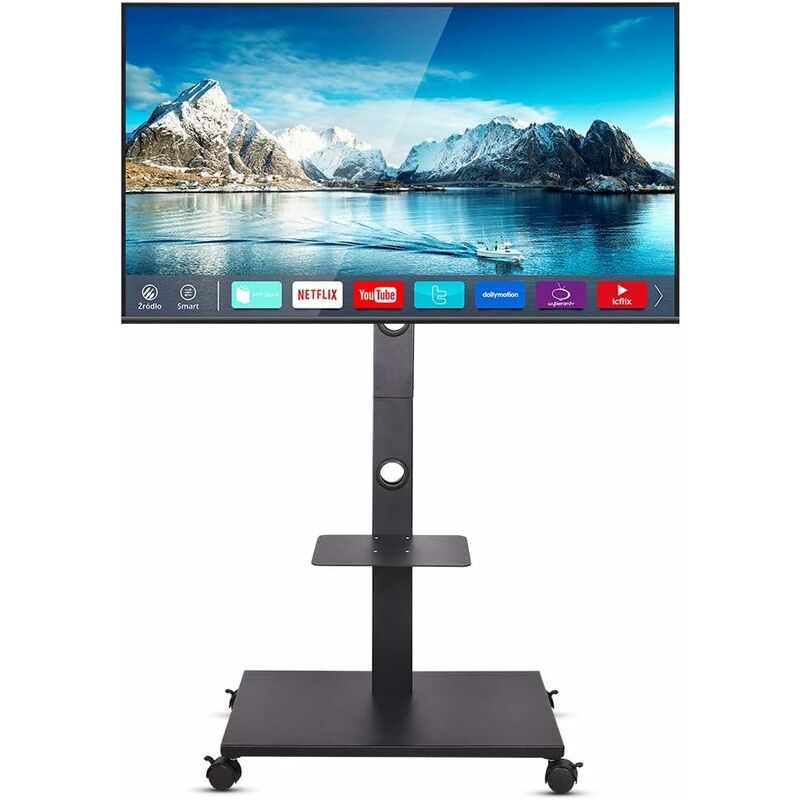 foto del prodotto unho supporto tv da terra supporto tv con rotelle per schermi piatti da 32 70 pollici supporto tv con supporto inclinabile vesa max 600 x 400 mm