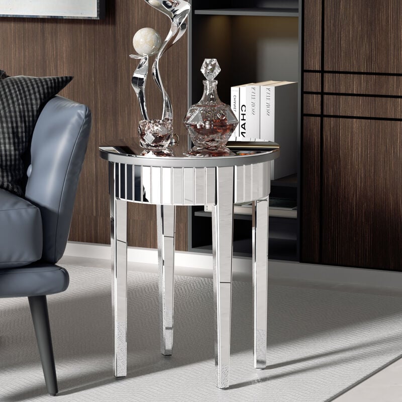 foto del prodotto unho - tavolino a specchio vetro argento tavolino basso tavolino da caffe rotondo soggiorno lusso tavolino da divano salone comodino, diametro 45cm, altezza 60cm