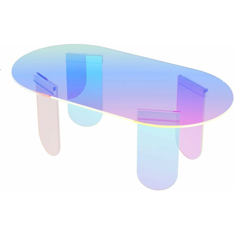 foto del prodotto unho tavolino da salotto acrilico trasparente ovale tavolino soggiorno da caff da divano multicolore effetto arcobaleno 95x50x36cm