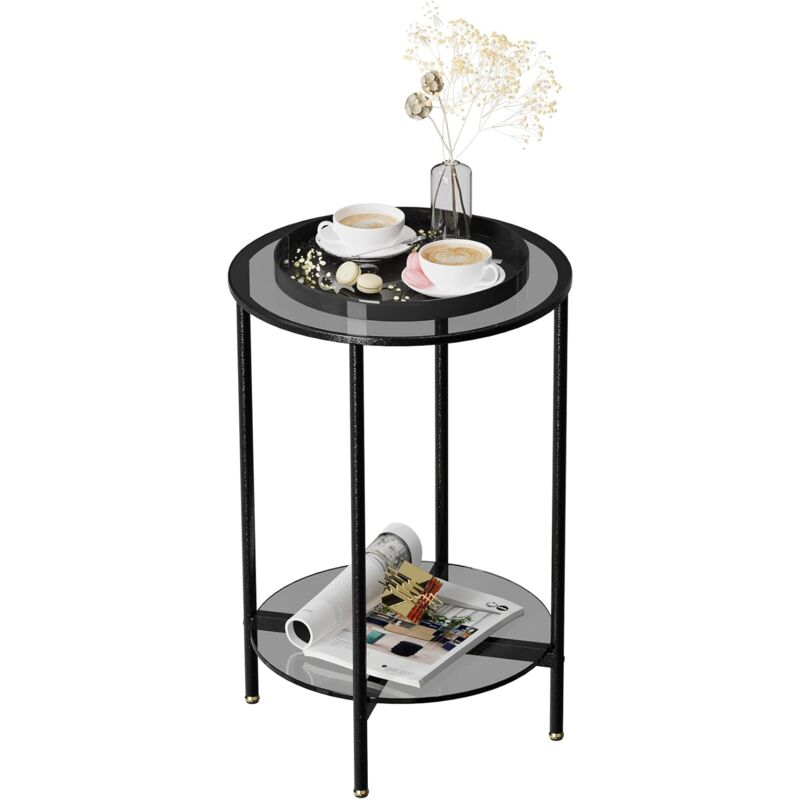 foto del prodotto unho tavolino piccolo salotto vetro 2 ripiani tavolo soggiorno caff tondo comodino moderno tavolinetto salone divano elegante struttura in