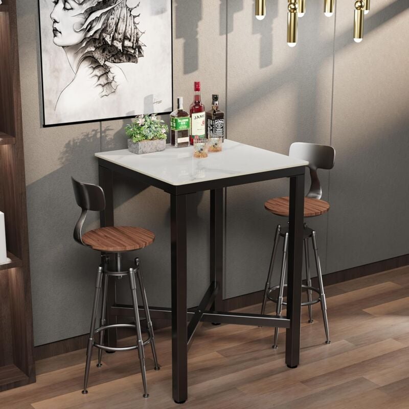 foto del prodotto unho tavolo da bar alto cucina quadrato tavolino alto bar per casa esterno in marmo pietra sinterizzata industrial stile 70x70cm altezza 105cm