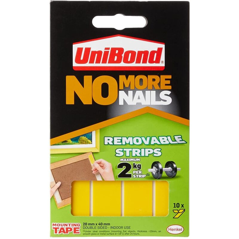 foto del prodotto unibond 600693 non pi chiodi striscia ultra forte traslucida rimovibile confezione da 10