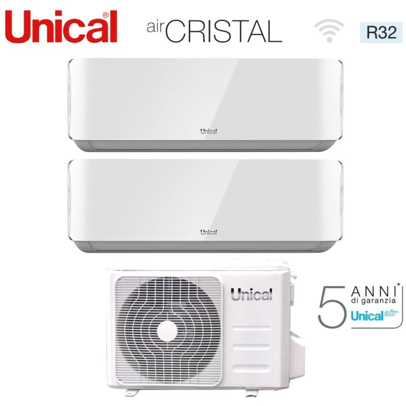 foto del prodotto unical climatizzatore condizionatore dual split inverter serie air cristal 10 10 con xmx2 18he r 32 wi fi optional 10000 10000