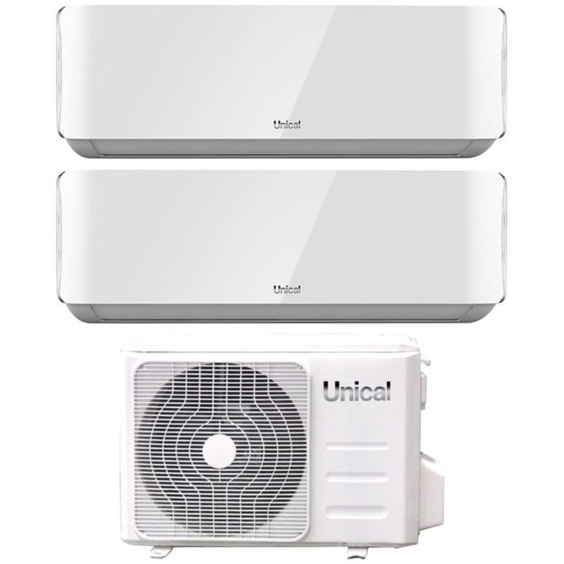 foto del prodotto unical climatizzatore condizionatore dual split inverter serie air cristal 10 18 con kmx4 28he r 32 wi fi optional 10000 18000