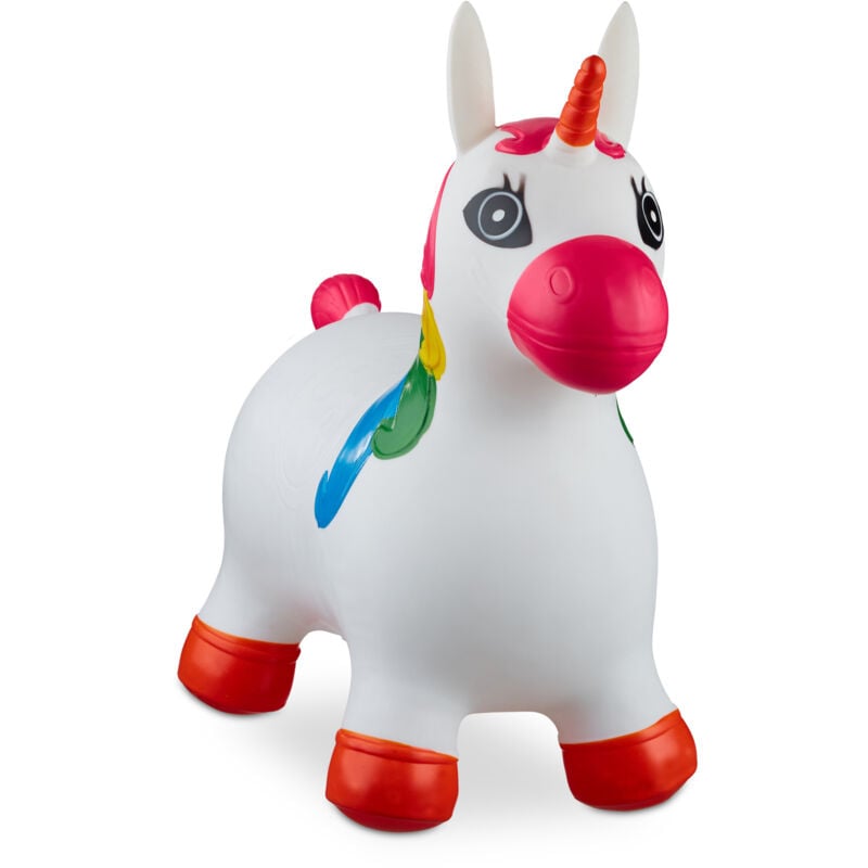 foto del prodotto unicorno gonfiabile per bambini, gioco animale saltellante, fino a 50 kg, senza bpa, pompa manuale, bianco relaxdays