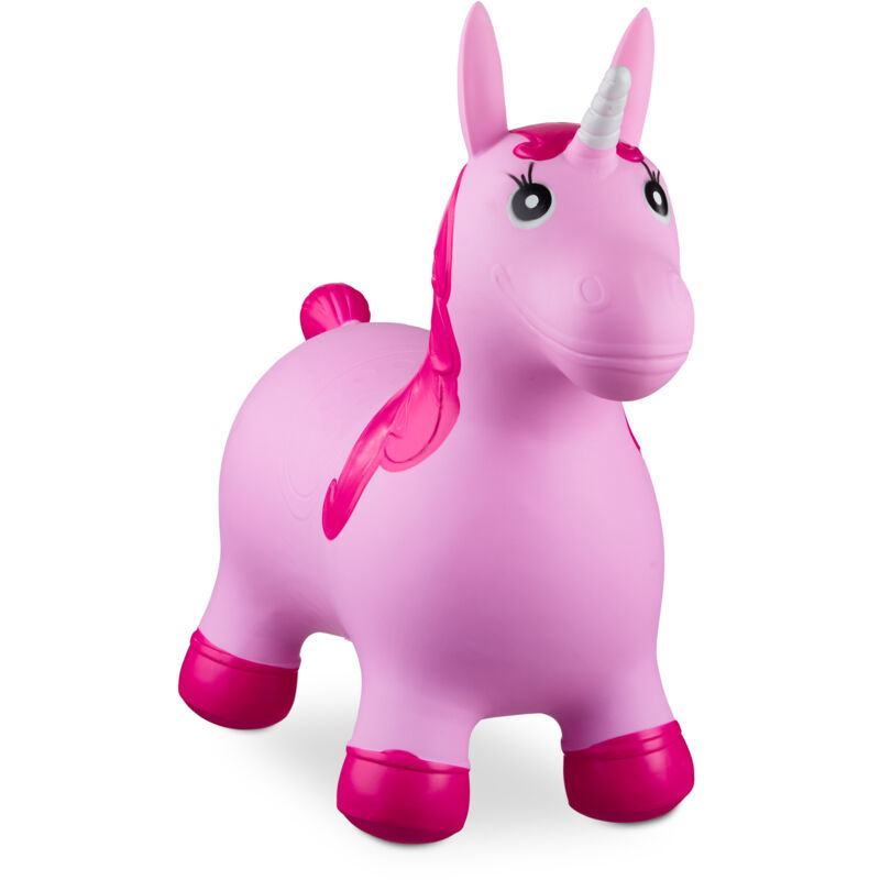 foto del prodotto unicorno gonfiabile per bambini, gioco animale saltellante, fino a 50 kg, senza bpa, pompa manuale, fucsia relaxdays
