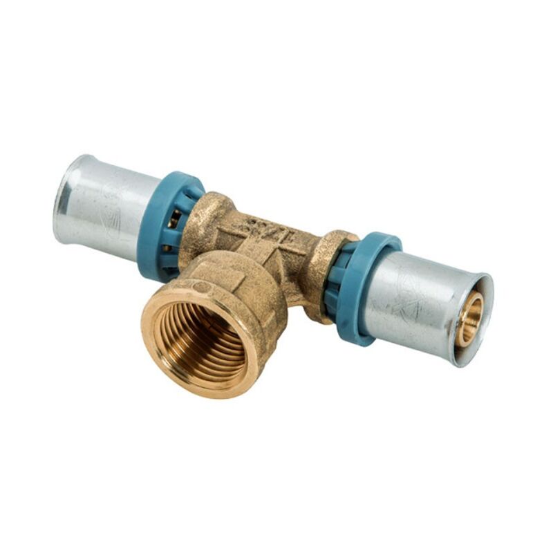 foto del prodotto unidelta 4007 tee a 90 16 x 1 2 f x 16 con derivazione femmina raccordo in ottone a pressare deltapress 4007160002001