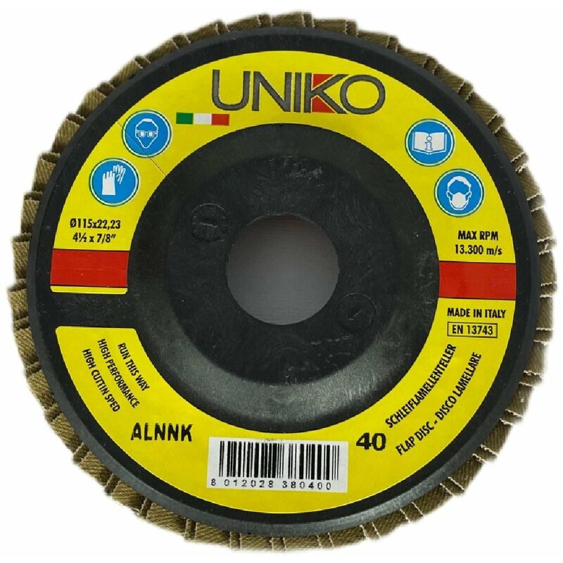 foto del prodotto uniko disco lamellare al corindone per metalli, legno, ghisa e plastica 115 mm 40 gr