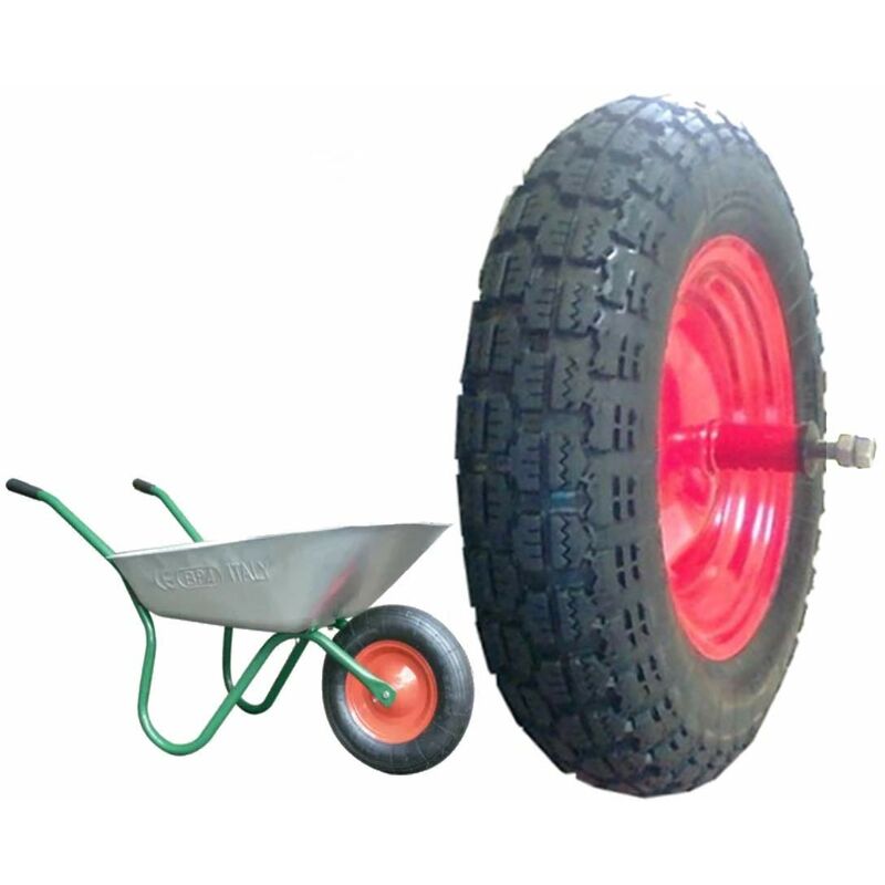foto del prodotto union ruota pneumatica completa 3.50 8 4 pr ricambio carriola modello vespa asse lungo 155mm gomma ui308