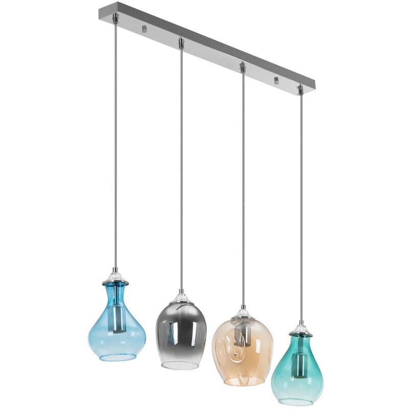 foto del prodotto uniprodo lampada a sospensione 4 punti luce sfere di vetro di varie forme lampadari a