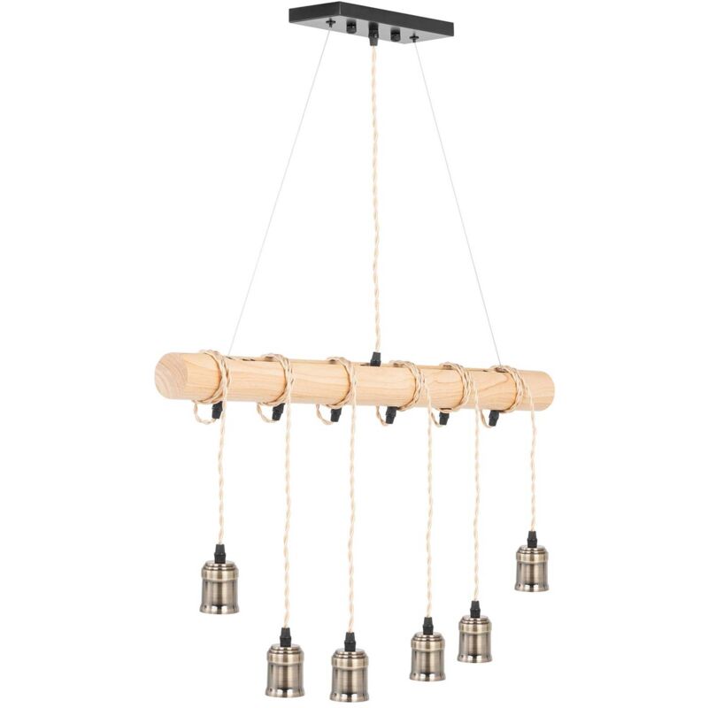 foto del prodotto uniprodo lampada a sospensione 6 punti luce trave in legno lampadari a sospensione