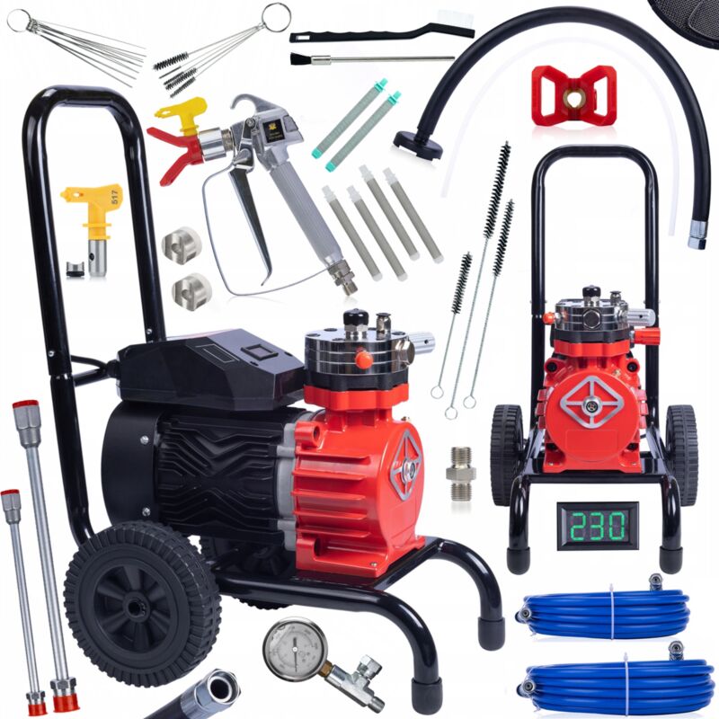 foto del prodotto unit di verniciatura rosfix red strong storm 1100 rss05 3500w 22mpa 18l min con un ampio set di accessori per la verniciatura