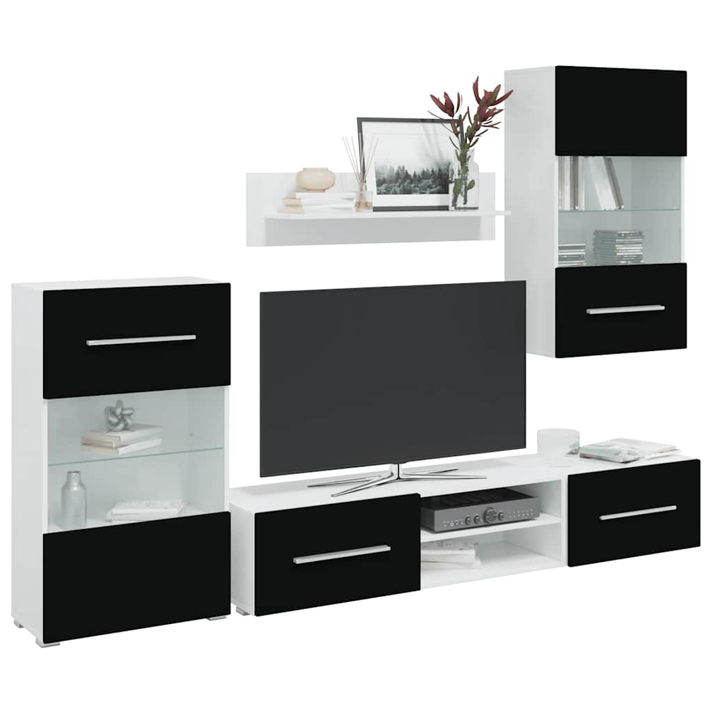 foto del prodotto unit mobile vetrina tv a parete 5 pz illuminazione led nero