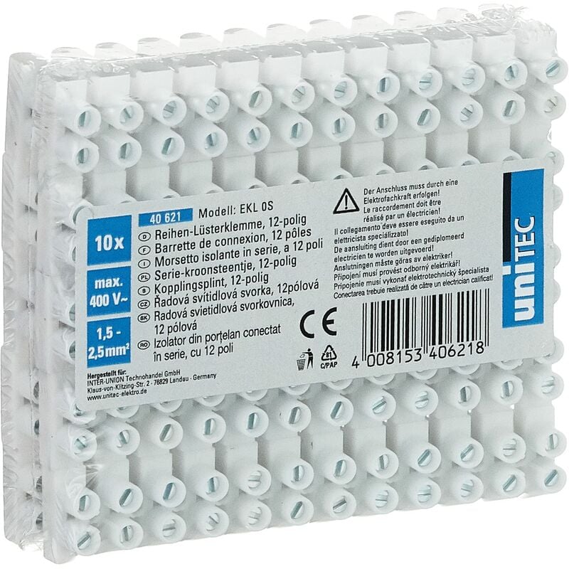 foto del prodotto unitec, 40621, morsettiera, 12 x 1,5 2,5 mm, 10 pezzi