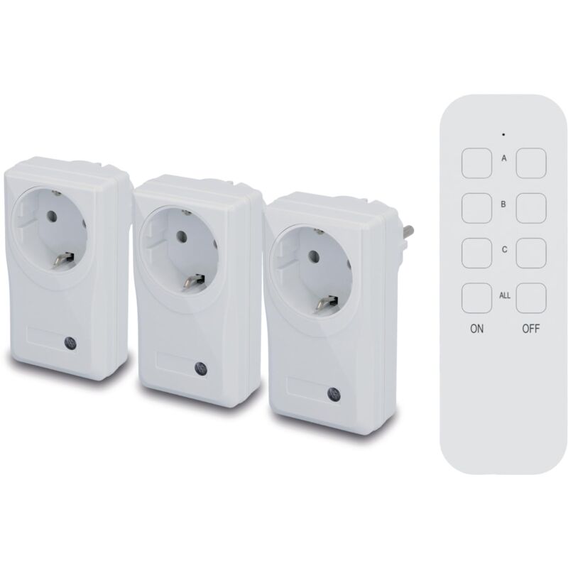 foto del prodotto unitec 48110 kit interruttore remoto wireless con funzione di autoapprendimento, set di prese radio, 3 prese 1 telecomando, bianco