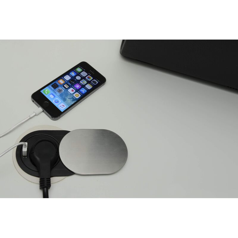 foto del prodotto unitec schuko usb presa da incasso, coperchio in acciaio