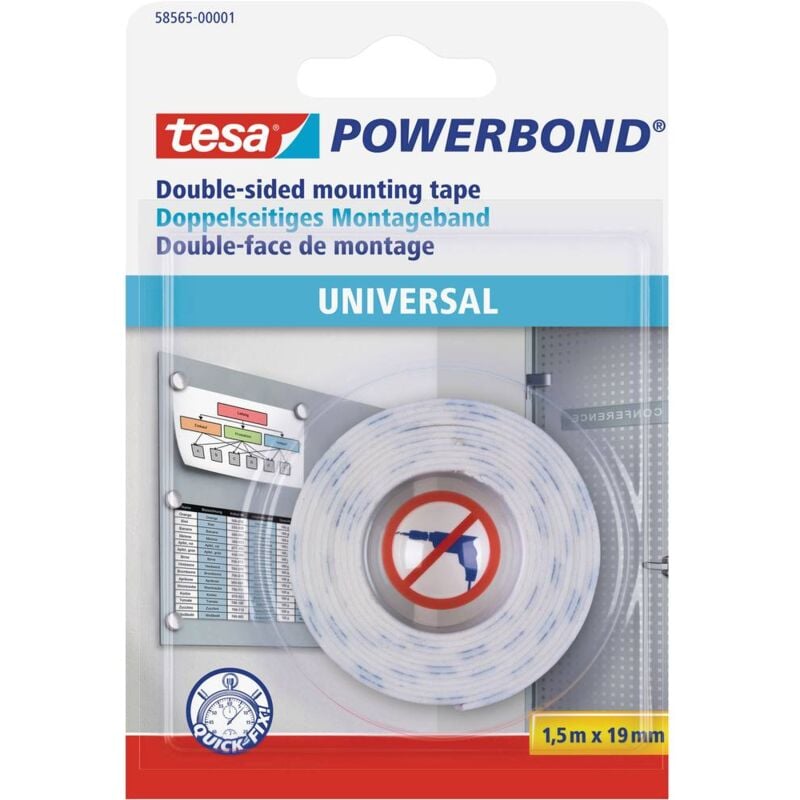 foto del prodotto universal 58565 00001 00 nastro per fissaggio powerbond bianco l x l 1.5 m x 19 mm 1 pz. tesa