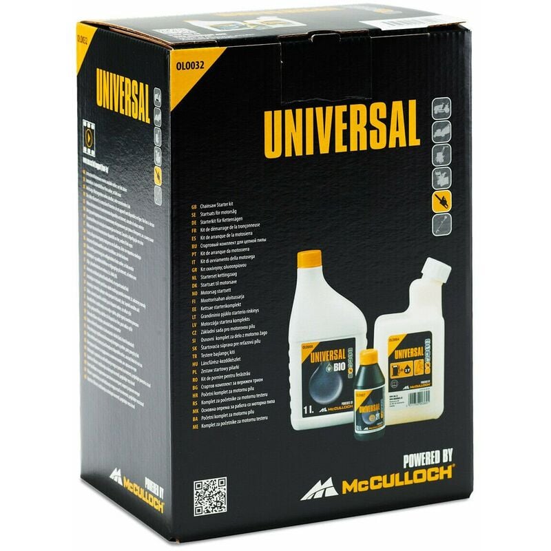 foto del prodotto universal starter kit mcculloch olio motore motosega 2 tempi catena bottiglia miscelatore