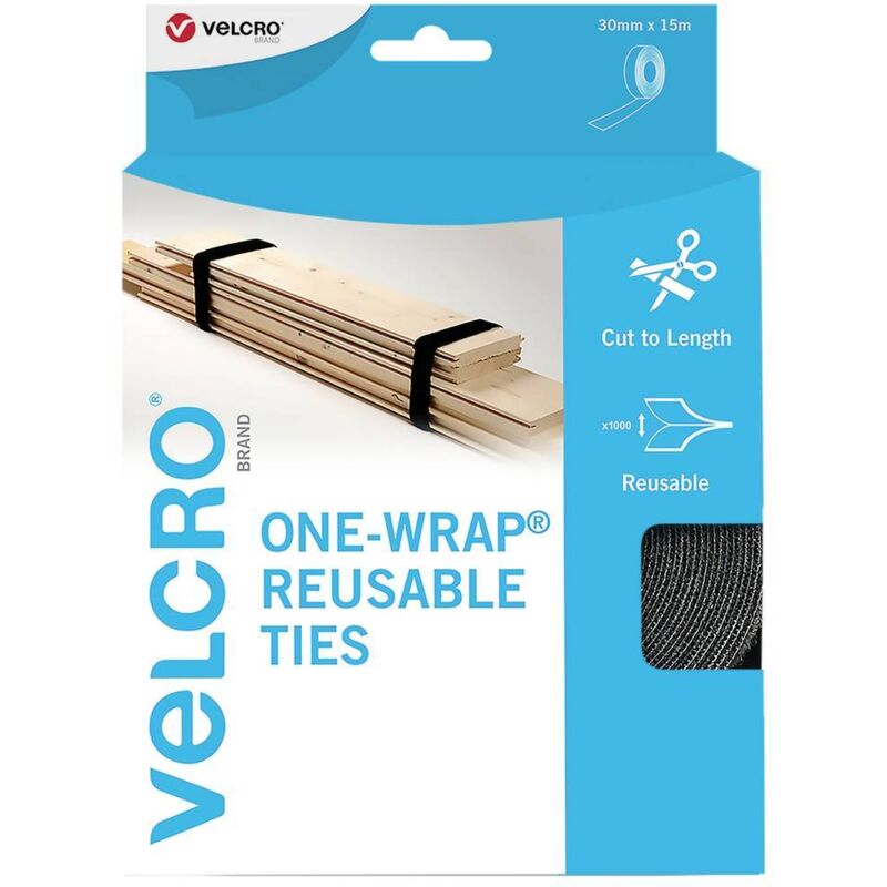 foto del prodotto universale nastro a strappo per raggruppare lato morbido e lato rigido l x l 15 m x 3 cm nero 15 m velcro