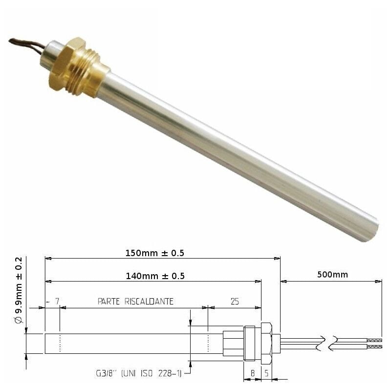 foto del prodotto universale resistenza candeletta stufe a pellet 3 8 300w 150mm ungaro 140mm battuta