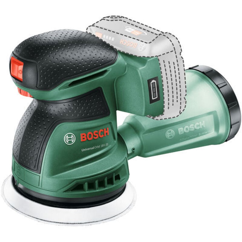 foto del prodotto universalorbit 18v-20 a batteria levigatrice eccentrica (levigatura di legno, superfici verniciate e dipinte medio-grandi diametro: 125 mm sistema a 18 volt di senza batteria) - bosch