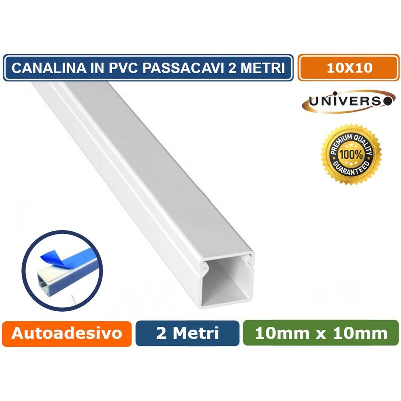 foto del prodotto universo 10 pezzi canalina passacavi con biadesivo in pvc di colore bianco lunghezza 2 metri 10x10mm