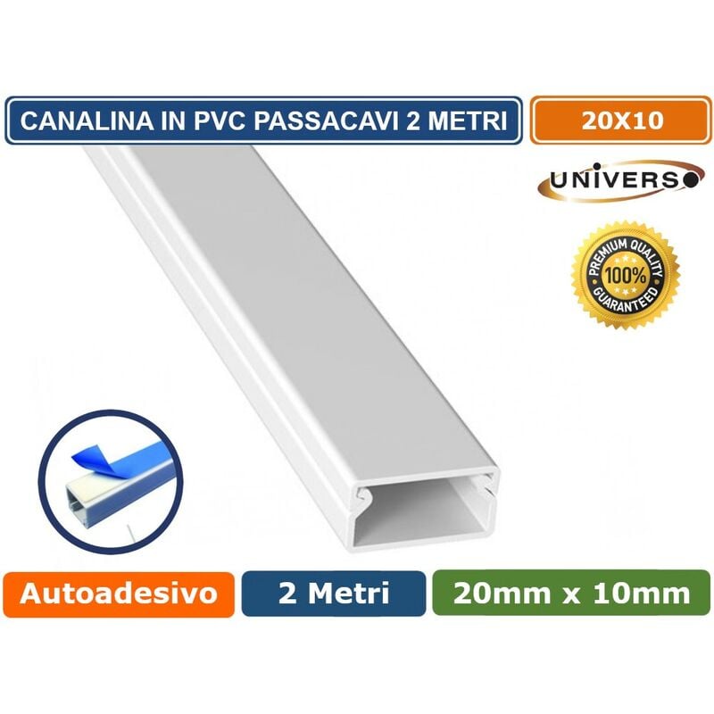 foto del prodotto universo 10 pezzi canalina passacavi con biadesivo in pvc di colore bianco lunghezza 2 metri 20x10mm