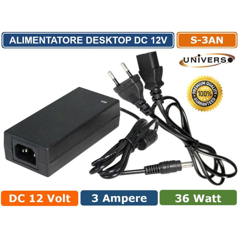 foto del prodotto universo alimentatore desktop switching 12v 3a 36w per illuminazione e cctv telecamera circuito chiuso