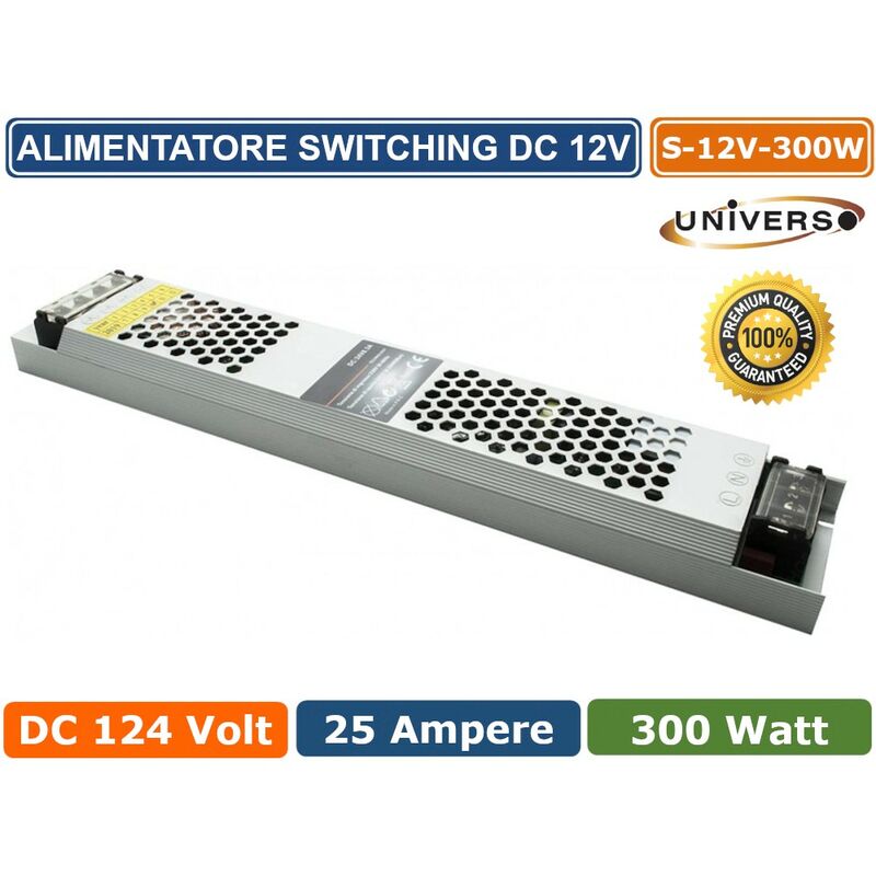 foto del prodotto universo alimentatore slim metallico stabilizzato 300w per uso interno dc12v 25a 2 uscite con morsetti a vite