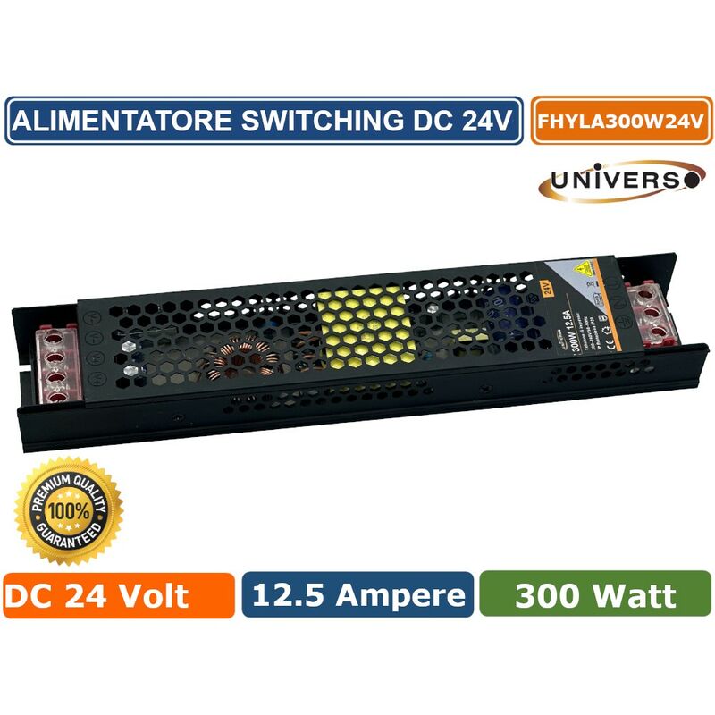 foto del prodotto universo alimentatore slim metallico stabilizzato switching trimmer 220v 24v 12.5a 300 watt colore nero