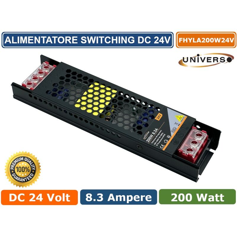 foto del prodotto universo alimentatore slim metallico stabilizzato switching trimmer 220v 24v 8.3a 200 watt colore nero