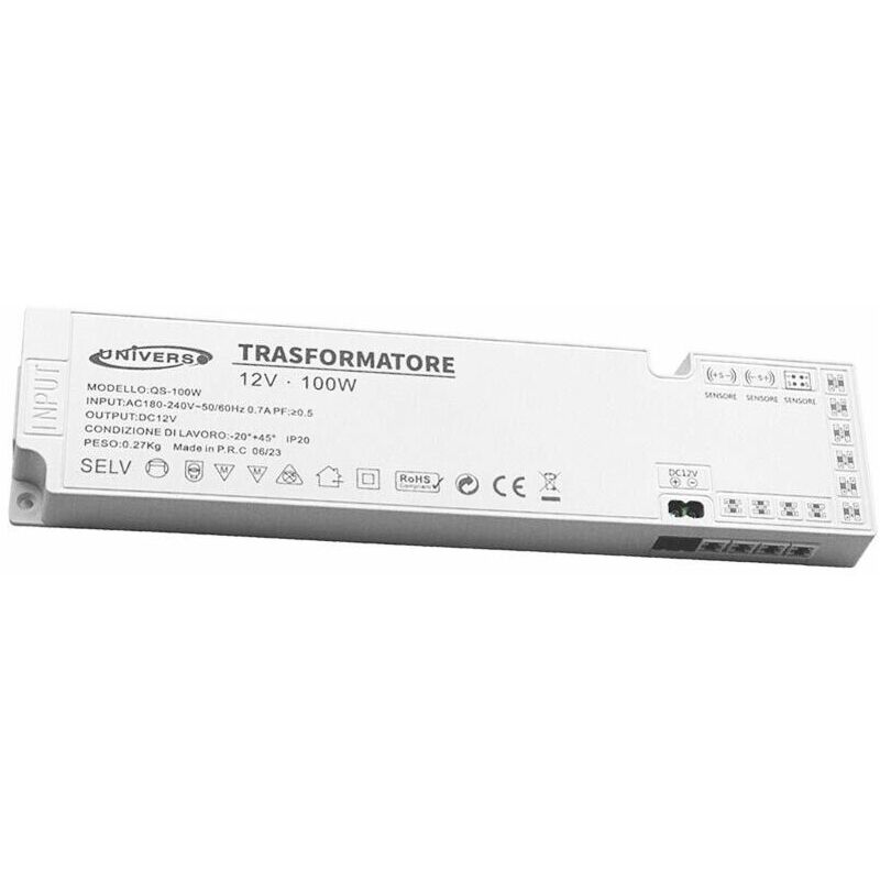 foto del prodotto universo alimentatore slim trasformatore da 230v a 12v 100 w x striscia led sensori luci