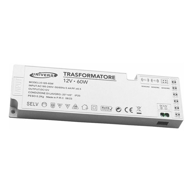 foto del prodotto universo alimentatore slim trasformatore da 230v a 12v 60 w per striscia led sensori luci
