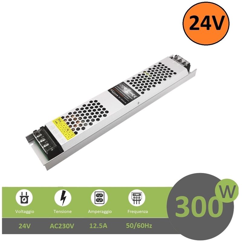 foto del prodotto universo alimentatore stabilizzato slim 24v 12.5a 300w trasformatore professionale switch salvaspazio