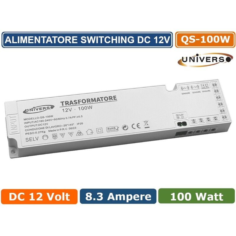 foto del prodotto universo alimentatore switching dc 12v 100w 8.33a 11 uscite 3 ingresso sensore per strip led