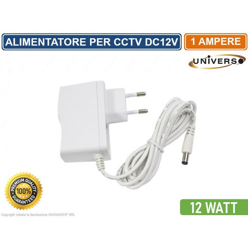 foto del prodotto universo alimentatore switching dc 12v 1a 12w per illuminazione e cctv telecamera circuito chiuso bianco