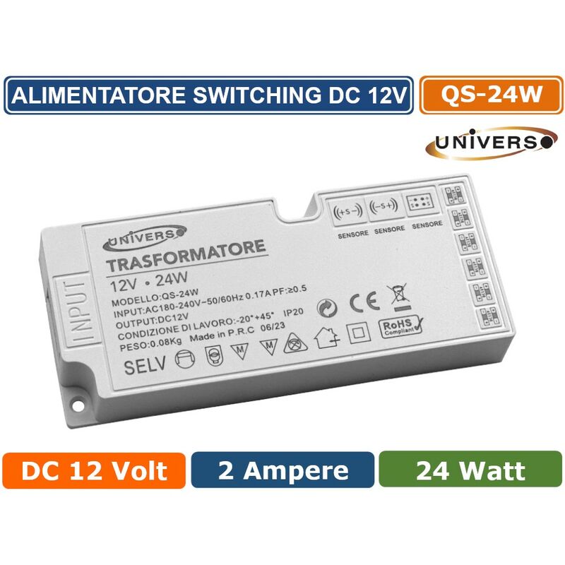 foto del prodotto universo alimentatore switching dc 12v 24w 2a 6 uscite 3 ingresso sensore per strip led